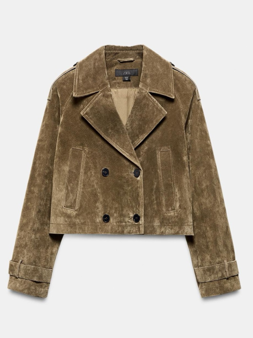 ZARA CROPPED DOUBLE BREASTED 100% LEATHER TRENCH